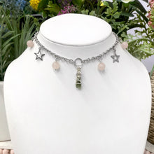 Load image into Gallery viewer, Moldavite & Rose Quartz Charmed Moon Choker
