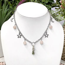 Load image into Gallery viewer, Moldavite & Rose Quartz Charmed Moon Choker