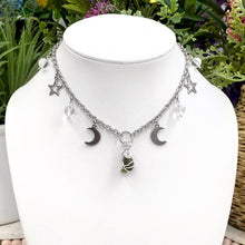 Load image into Gallery viewer, Moldavite &amp; Clear Quartz Charmed Moon Choker
