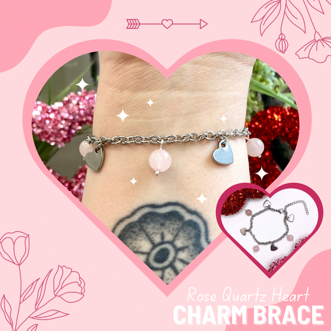 Rose Quartz Heart Charm Bracelet