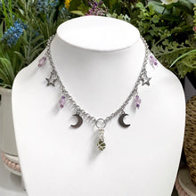 Load image into Gallery viewer, Moldavite &amp; Amethyst Charmed Moon Choker
