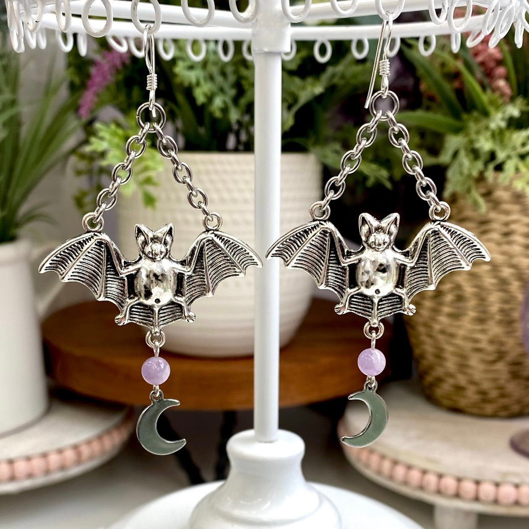 Amethyst Bat Earrings