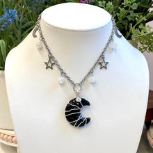 Load image into Gallery viewer, Obsidian &amp; Rainbow Moonstone Charmed Moon Choker
