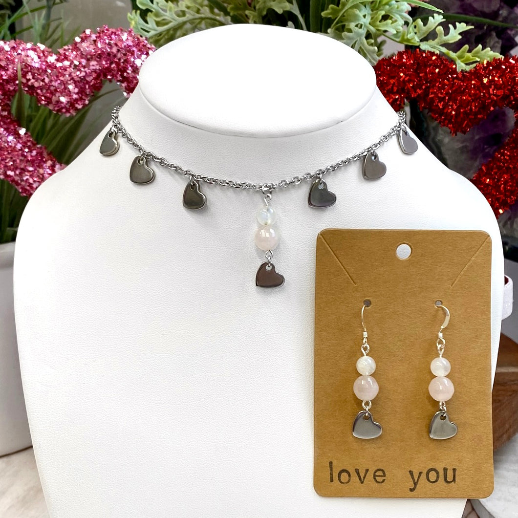 Heart Necklace & Earrings Gift Set