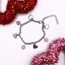 Load image into Gallery viewer, Rose Quartz Heart Charm Bracelet
