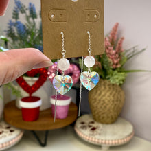 Load image into Gallery viewer, Rose Quartz &amp; Crystal Heart Threader Earrings
