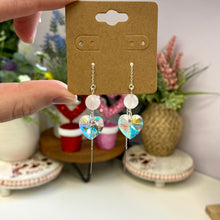 Load image into Gallery viewer, Rose Quartz &amp; Crystal Heart Threader Earrings
