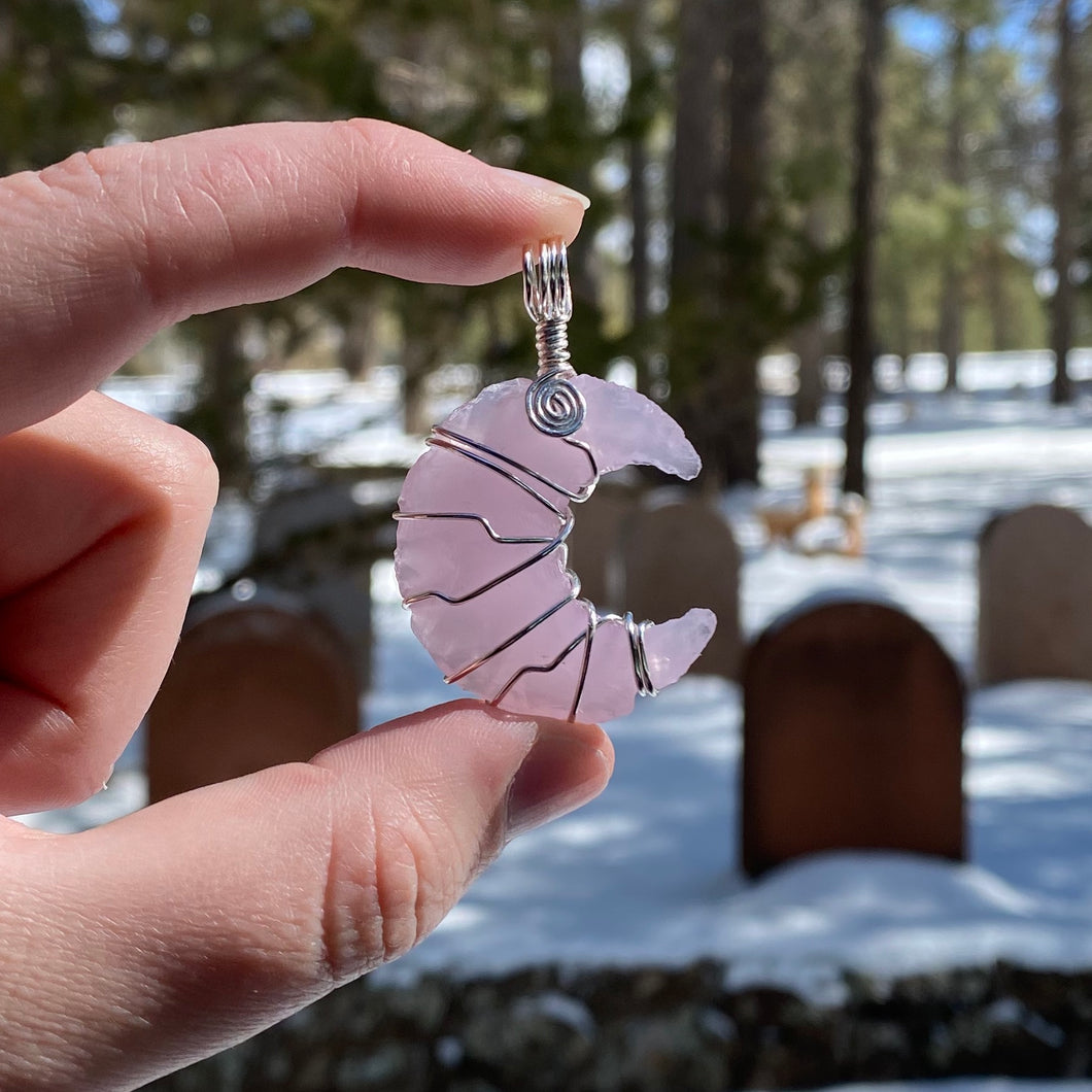 Rose Quartz Crescent Moon Pendant