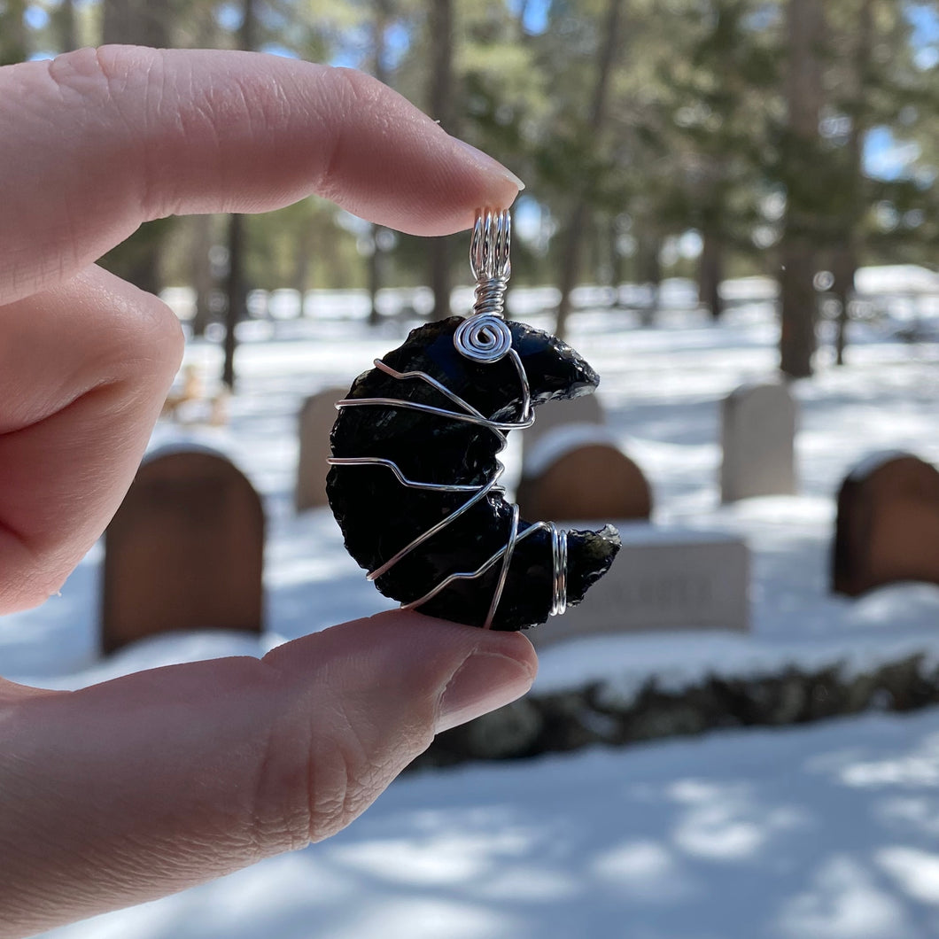 Obsidian Crescent Moon Pendant